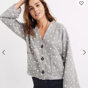 Madewell Gray Cardigan with Cream Pom-Pom Dots